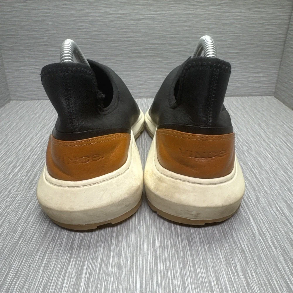 Vince Men's‎ Black Brown Leather Slip On Sneakers Shoes EU 39 US 6